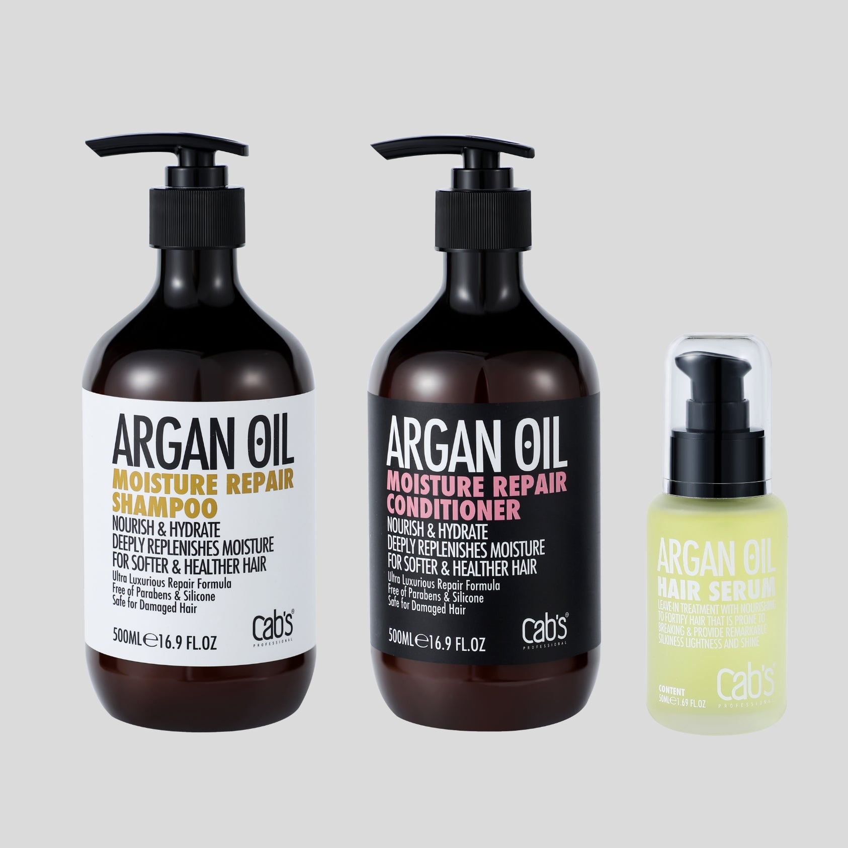se tv Utænkelig Vred Cab's Argan Oil Set - Shampoo, Conditioner and Hair Serum – Cab's  Professional
